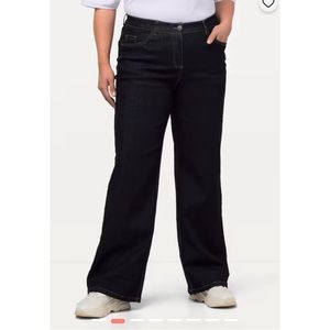 ULLA POPKEN Mary Fit Wide Leg Stretch Jeans Blue Dark Wash Denim 24S Short